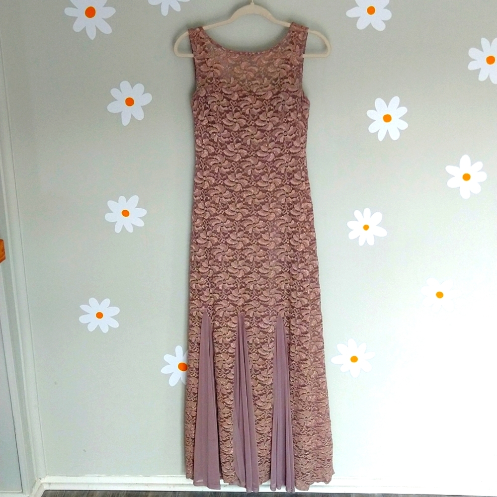 Onyx Nite Sparkly Lacy Brown Formal Dress.